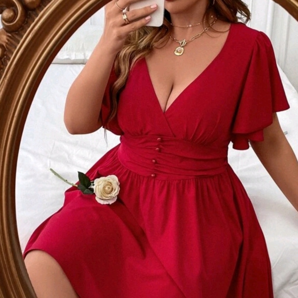Elegant Red V-Neck Dress